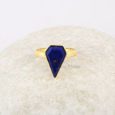 Elegant Lapis Lazuli 9x14mm Diamond Shape Gemstone Ring, Gold Plated Lapis Lazuli Ring, Anniversary Gift for Her, Handmade Silver Bezel Ring